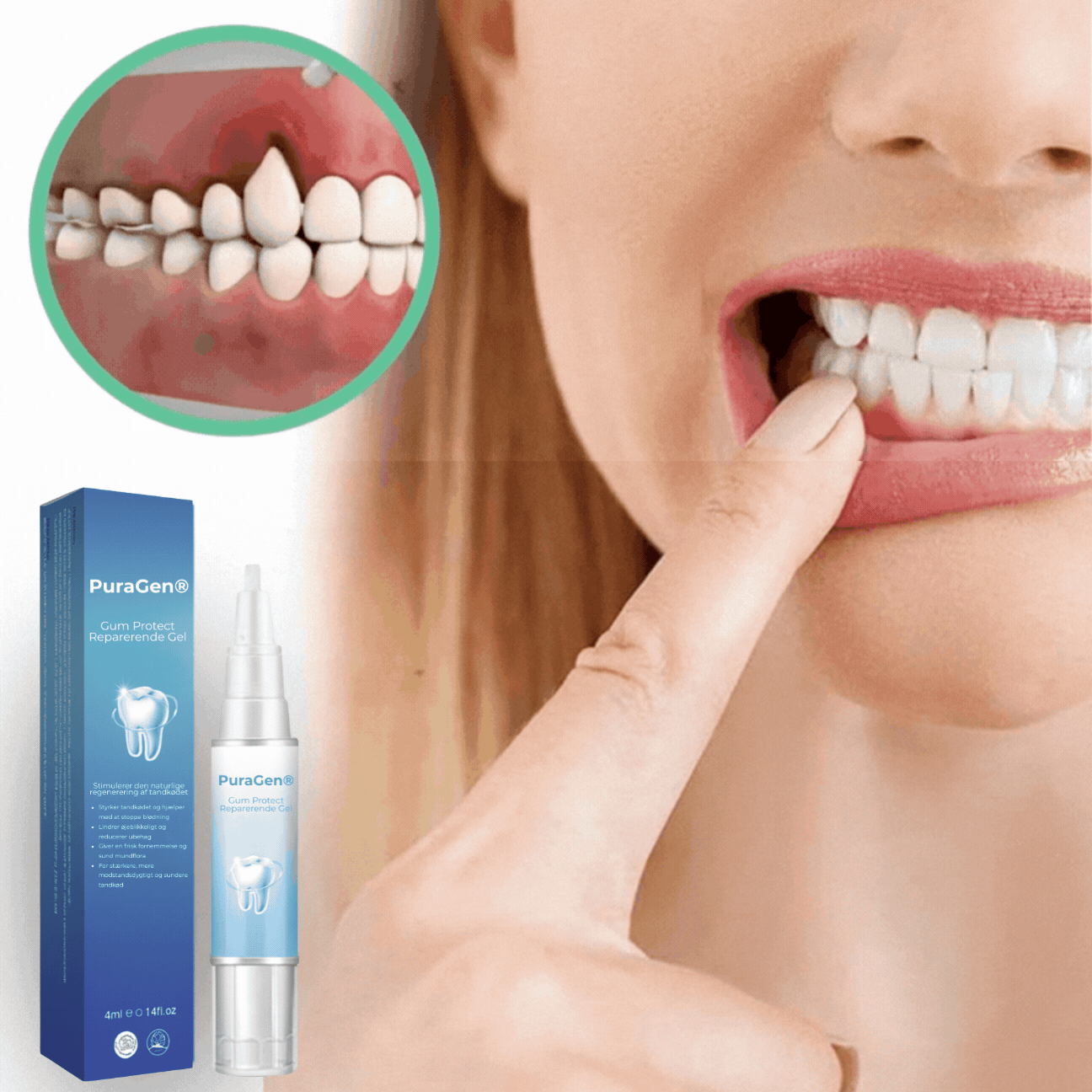 PuraGen® | Sundere tandkød og op til 95 % hvidere tænder på bare 3 dage!