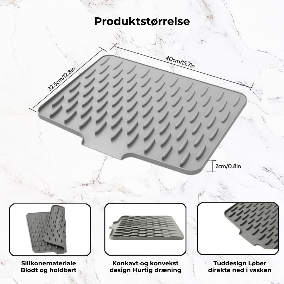 Glasklart® | Varmebeskyttelse & Hurtig Afløb – Silikone Opvaskemåtte