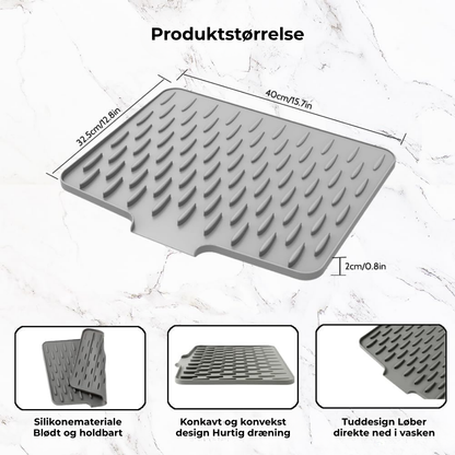 Glasklart® | Varmebeskyttelse & Hurtig Afløb – Silikone Opvaskemåtte